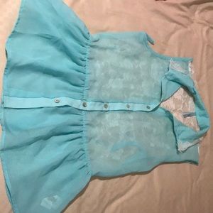 Lace Back Blue Blouse tank top Size Medium
